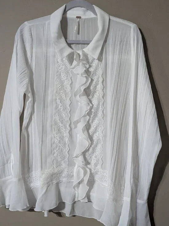 Free  People sheer white long sleeve blouse XL - Picture 12 of 12